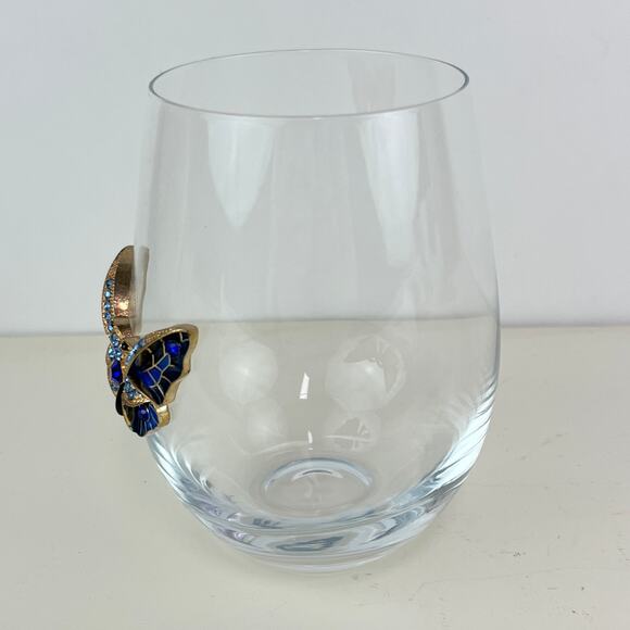 Rachel Zoe Rhinestone Blue Butterfly Stemless Wine Glass - Picture 3 of 4
